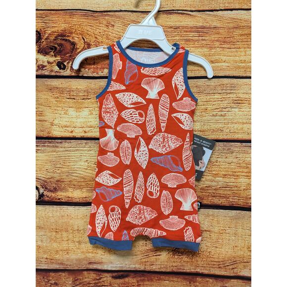 NEW RAGS Red Blue Nautical Beach Seashells Peek A Booty Romper 9-12 months - Picture 1 of 5